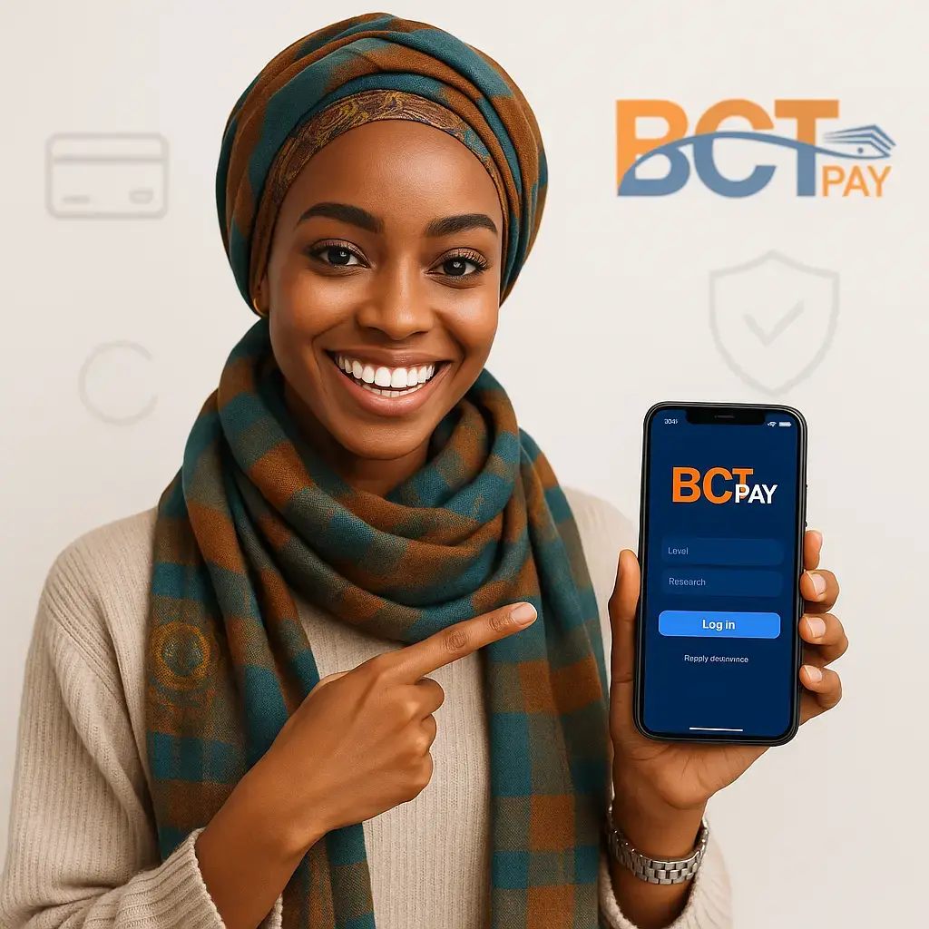 Person pointing to BCTPay mobile app login screen